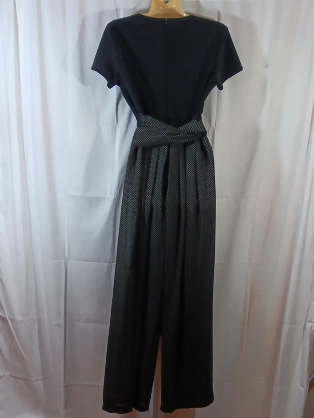 CDC Vintage Womens 8 Jumpsuit Black Polka Dot Wide Leg High Rise Waist Tie - Picture 9 of 14